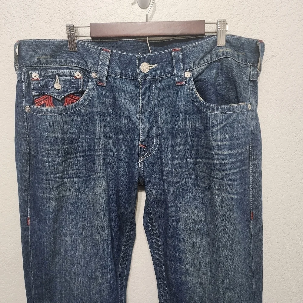 True Religion Straight Flap Blue Jeans Size 38